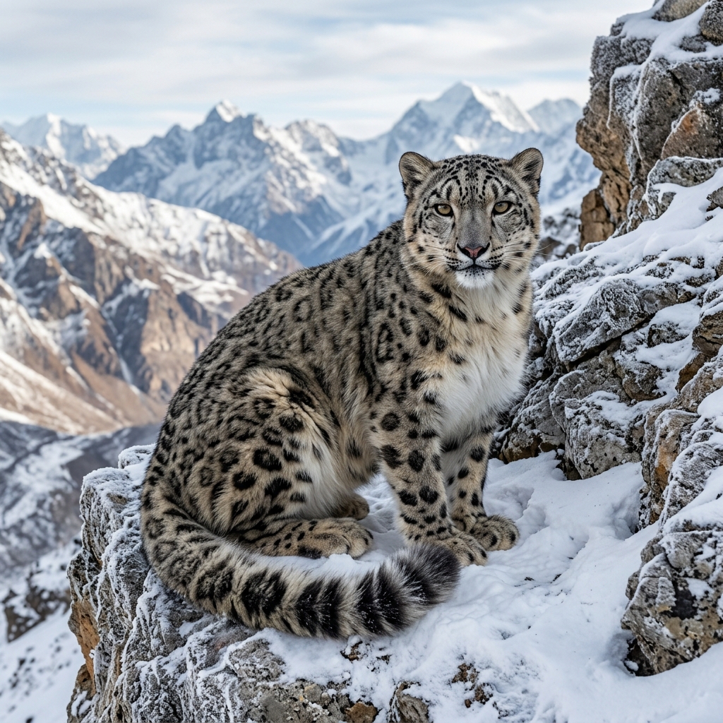 히말라야의 유령, 눈표범(Snow Leopard)의 극한 고산 적응 생리학과 생태학: 저산소증 극복 헤모글로빈, 천연 설신(Snowshoe) 발바닥, 체온 유지 거대 꼬리와 암벽 도약 바이오메카닉스